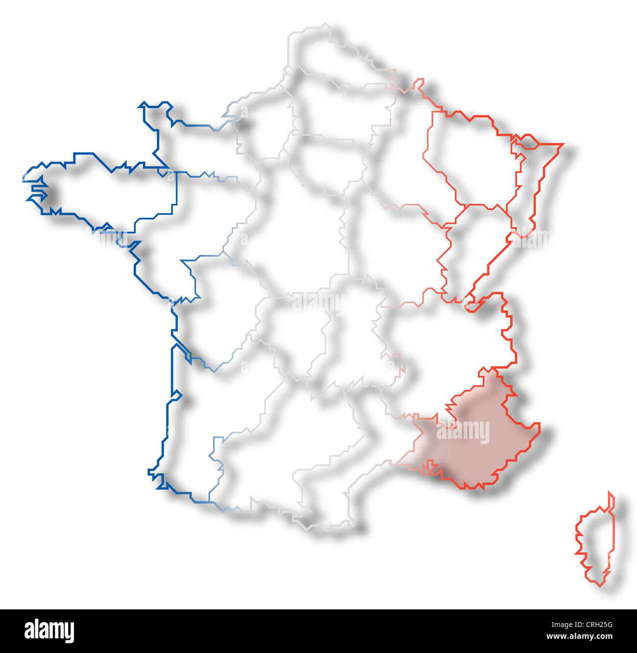 Politische Karte von Frankreich mit mehreren Regionen Provence-Alpes ...