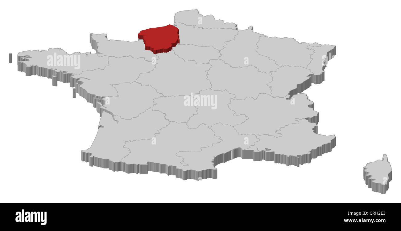 Politische Karte von Frankreich mit mehreren Regionen wo Haute-Normandie markiert ist. Stockfoto