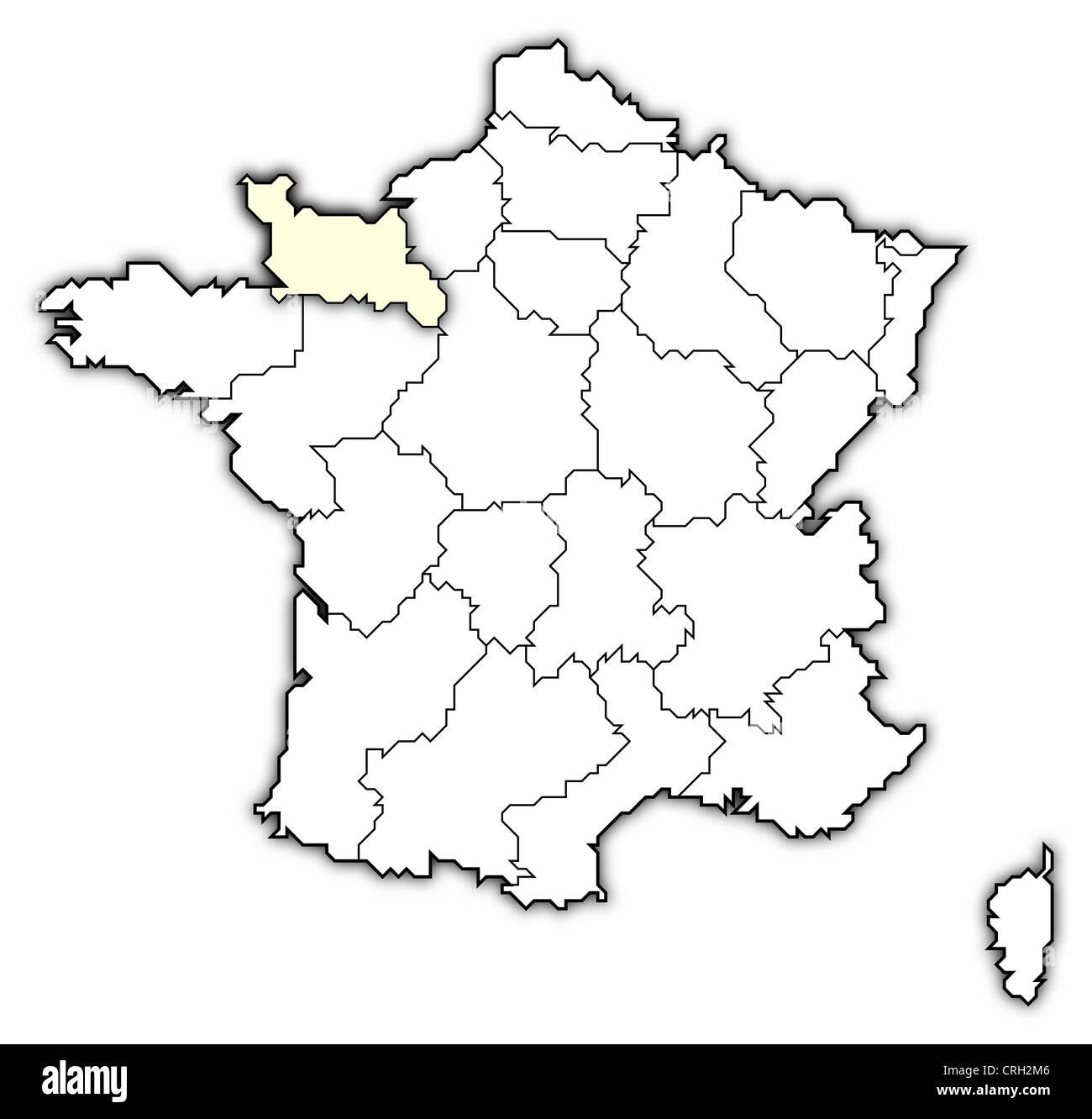 Politische Karte von Frankreich mit mehreren Regionen Basse-Normandie wo markiert ist. Stockfoto