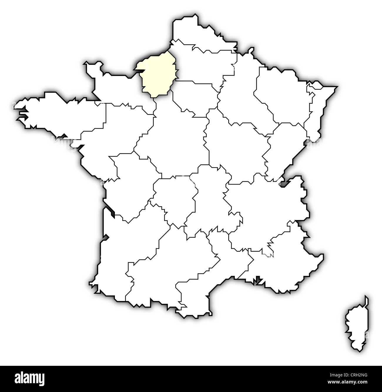 Politische Karte von Frankreich mit mehreren Regionen wo Haute-Normandie markiert ist. Stockfoto