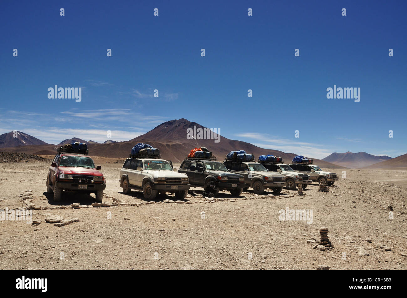 Jeeps, Laguna Verde - Bolivien Stockfoto