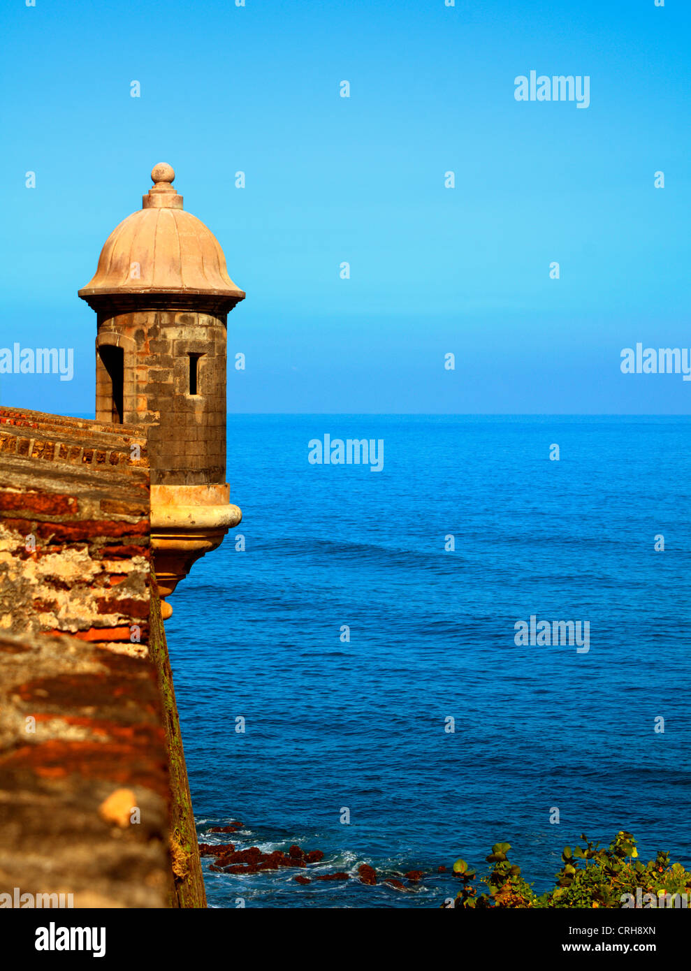 Wachhäuschen am Castillo de San Cristobal, einer historischen spanischen kolonialen Festung in San Juan, Puerto Rico Stockfoto