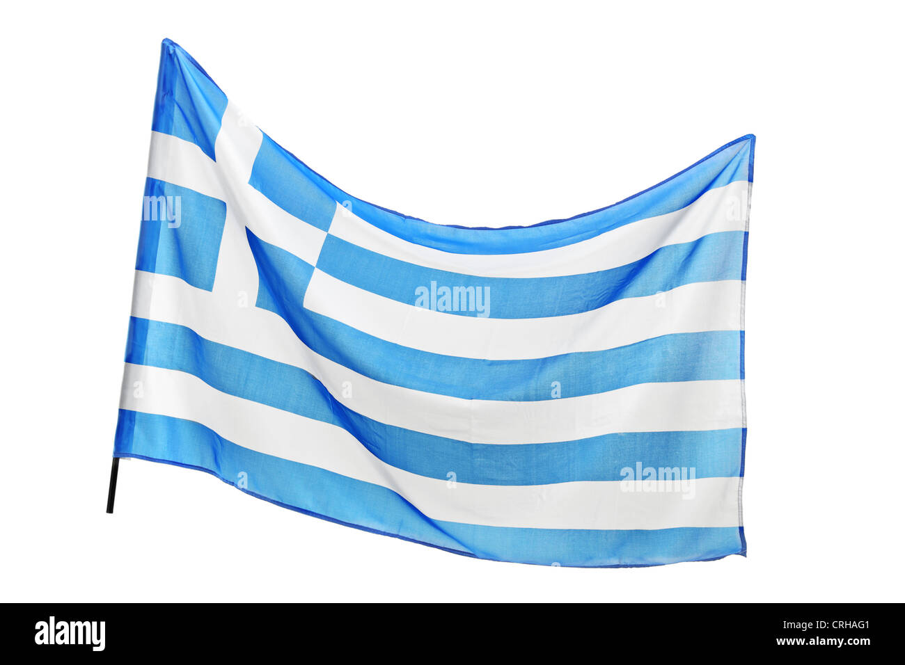 Eine Studio erschossen einer Fahne Griechenland wogenden isoliert auf weißem Hintergrund Stockfoto