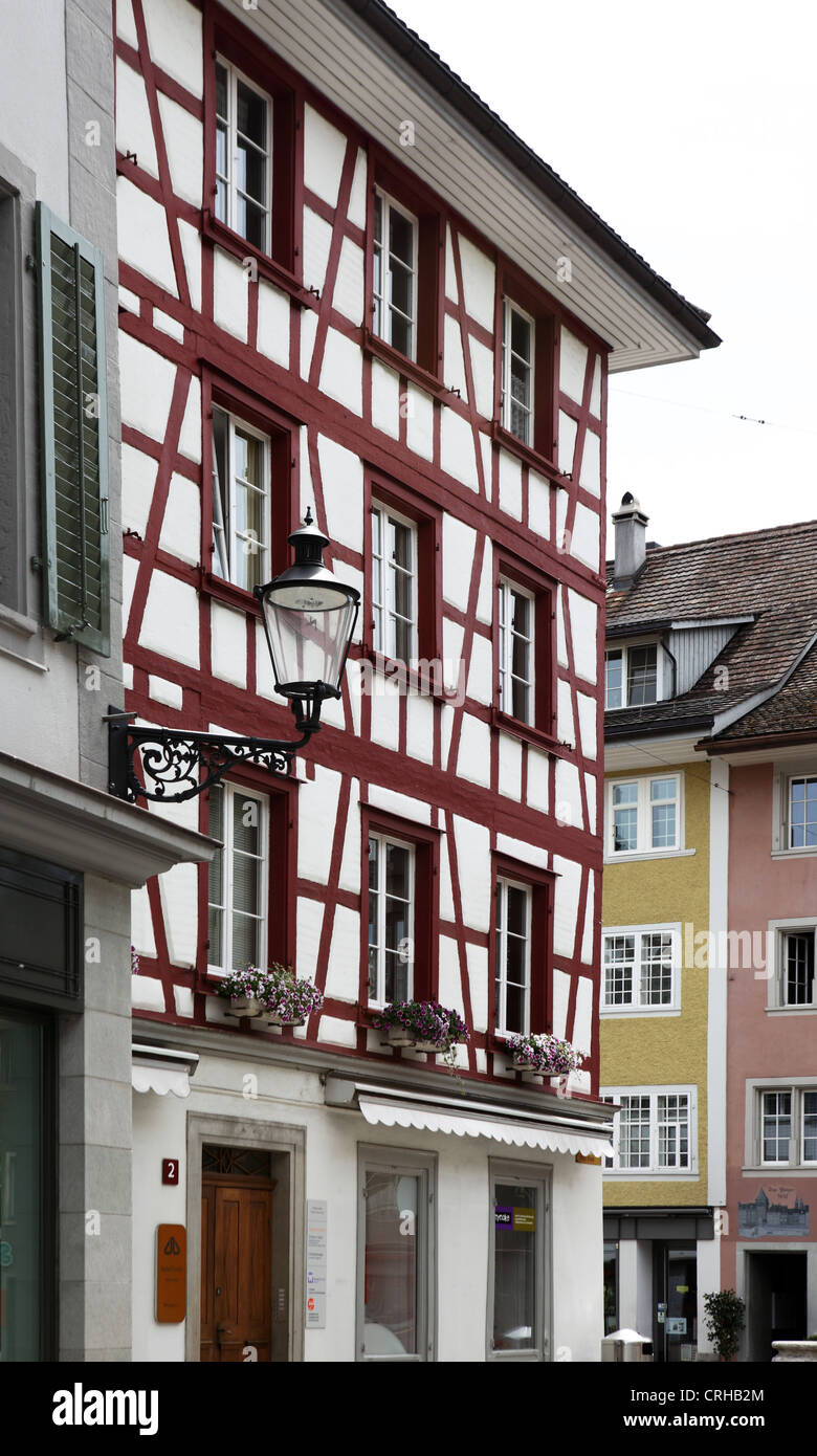 Fachwerkhaus in Winterthur Altstadt Straßenbild, Schweiz Stockfoto