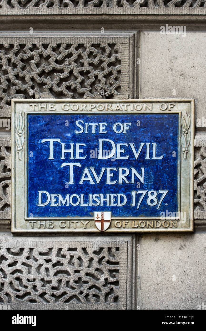 Die Teufel-Taverne-Plakette. Fleet Street, London Stockfoto