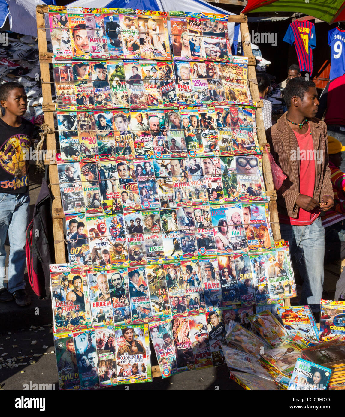 DVD-Stall, Markt Analakely, Antananarivo, Madagaskar Stockfoto