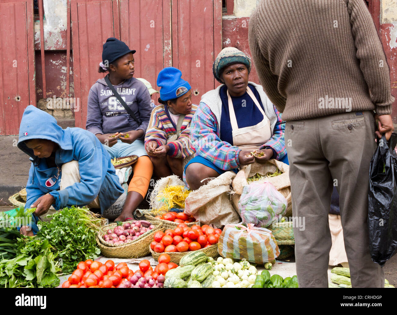 Gemüse Stall, Markt Analakely, Antananarivo, Madagaskar Stockfoto