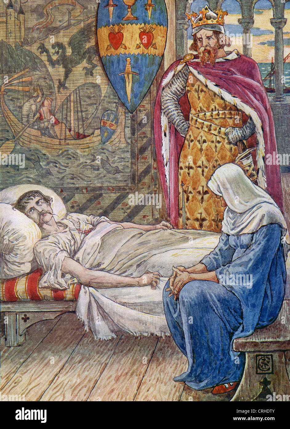 Eine Hexe wird eingebracht, zu beraten, wie zur Behandlung der verwundeten Tristan Isolde verliebt. Stockfoto