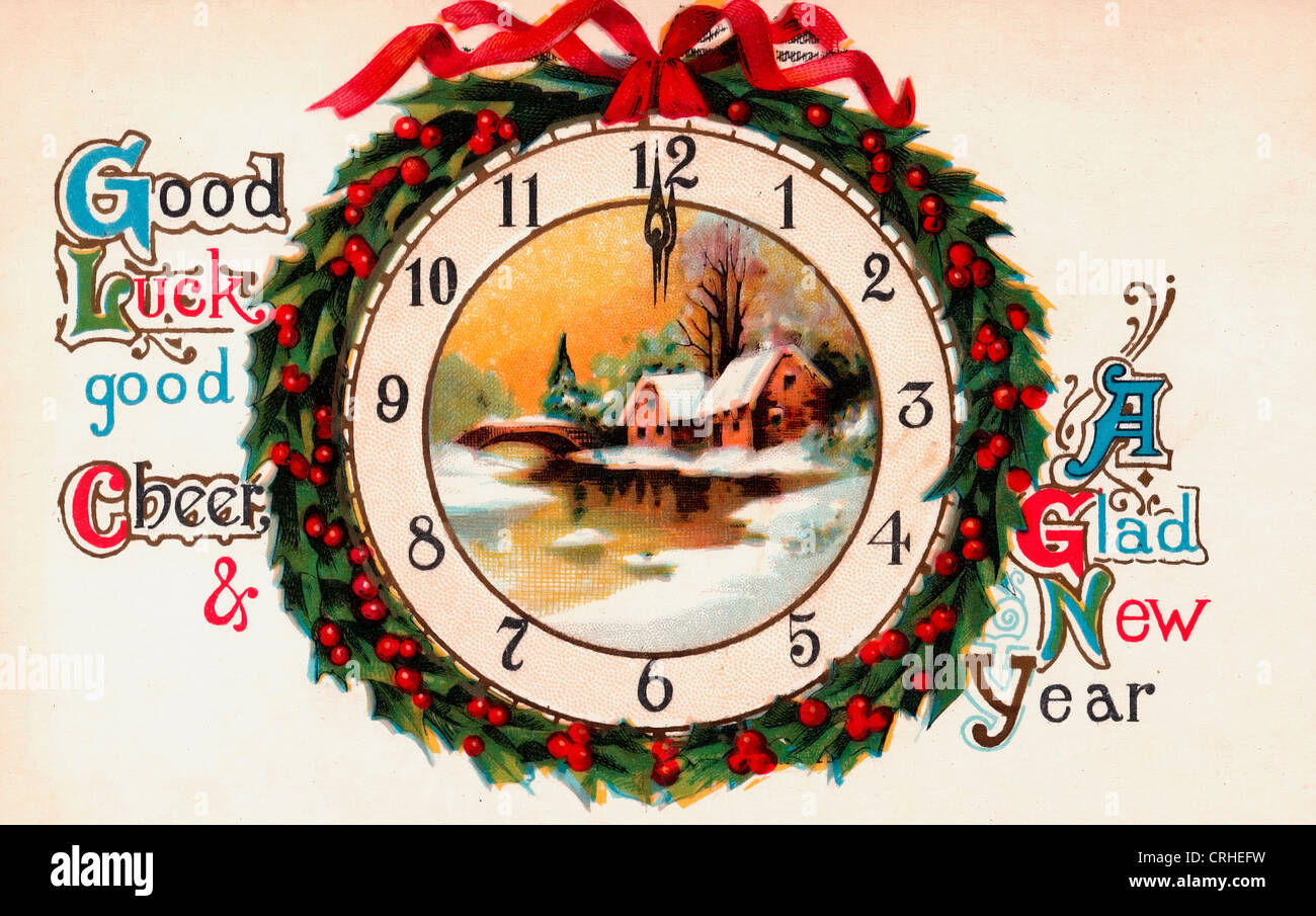 Viel Glück, gute jubeln, ein froh Neujahr - Jahrgang Neujahr Karte Stockfoto