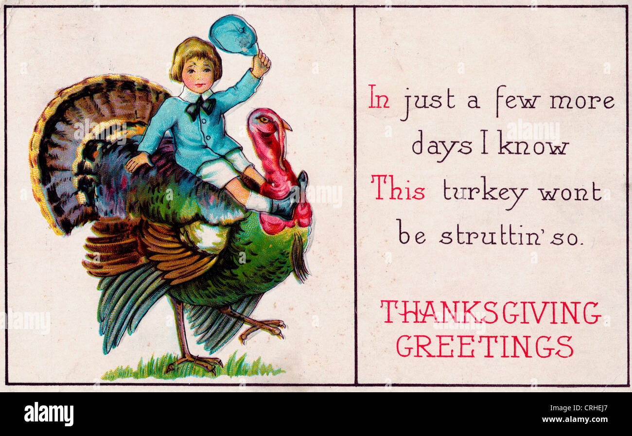 In nur ein paar Tage, die ich kenne, wird nicht diese Türkei stolzieren so - Thanksgiving - Vintage-Grußkarte Stockfoto