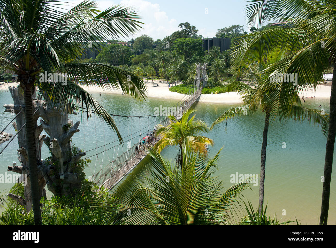 Hängebrücke verbindet am südlichen Punkt des Kontinentalasien nach Sentosa Island, Singapur, Stockfoto