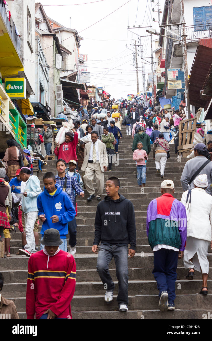 Schritte in der Nähe von Markt Analakely, Antananarivo, Madagaskar Stockfoto