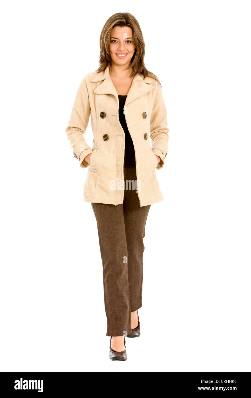 elegante junge Geschäftsfrau Wandern, Lächeln Stockfoto