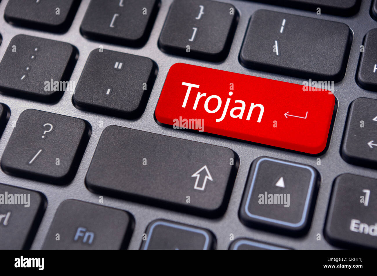 Trojaner-Virus für Computer mit Nachricht auf enter-Taste der Tastatur. Stockfoto