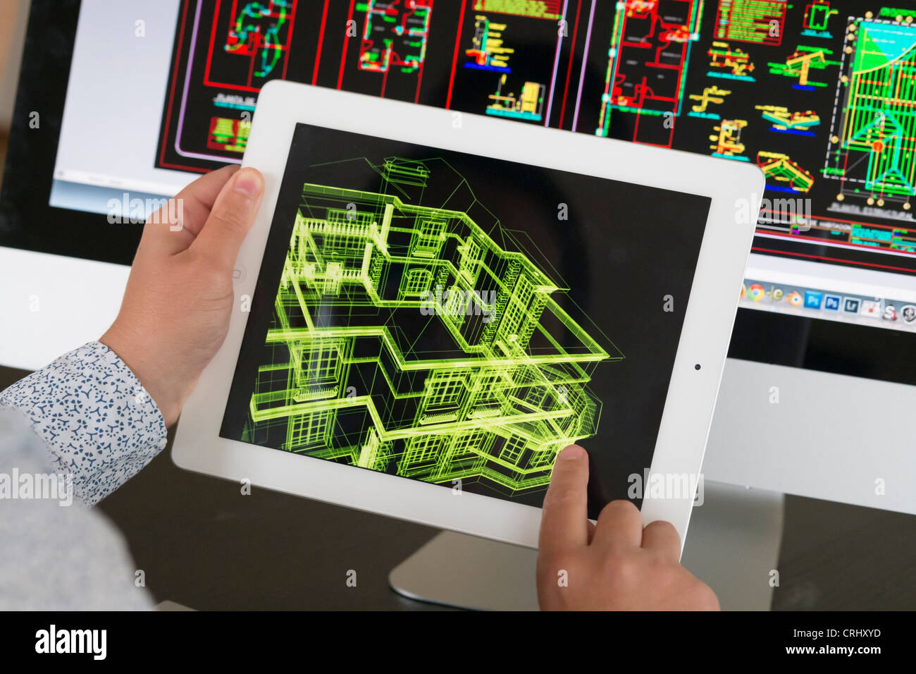 Architekt Anwendung iPad CAD-Computer Aided Design, Modell 3D Layout-Design des neuen Hauses Stockfoto