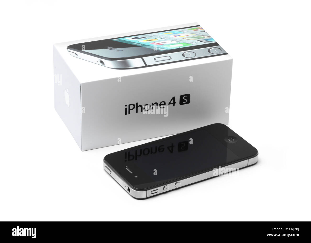 Apple iPhone 4 s und Box auf weißem Hintergrund Stockfoto