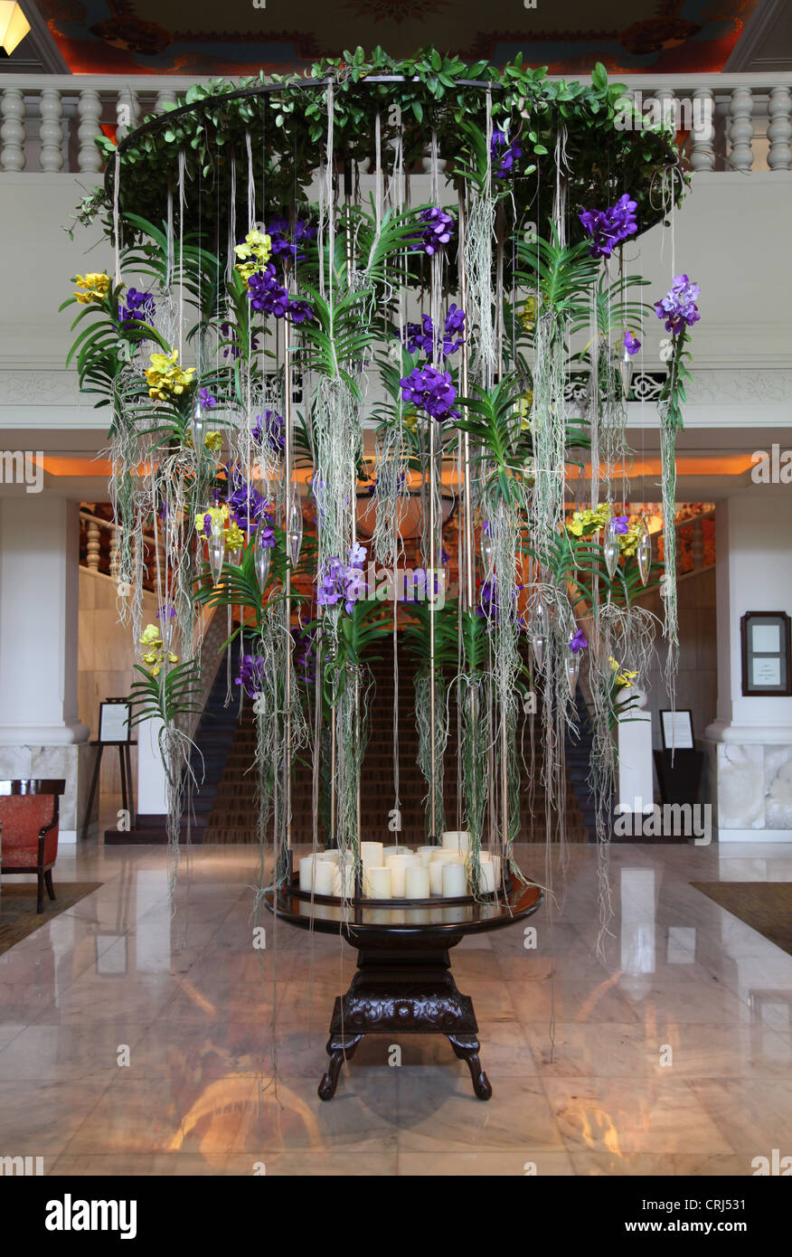 Es ist ein Foto eines Brunnens Blume an die Eingangshalle eines Luxe 5-Sterne-Hotels in Bangkok, Thailand. Stockfoto