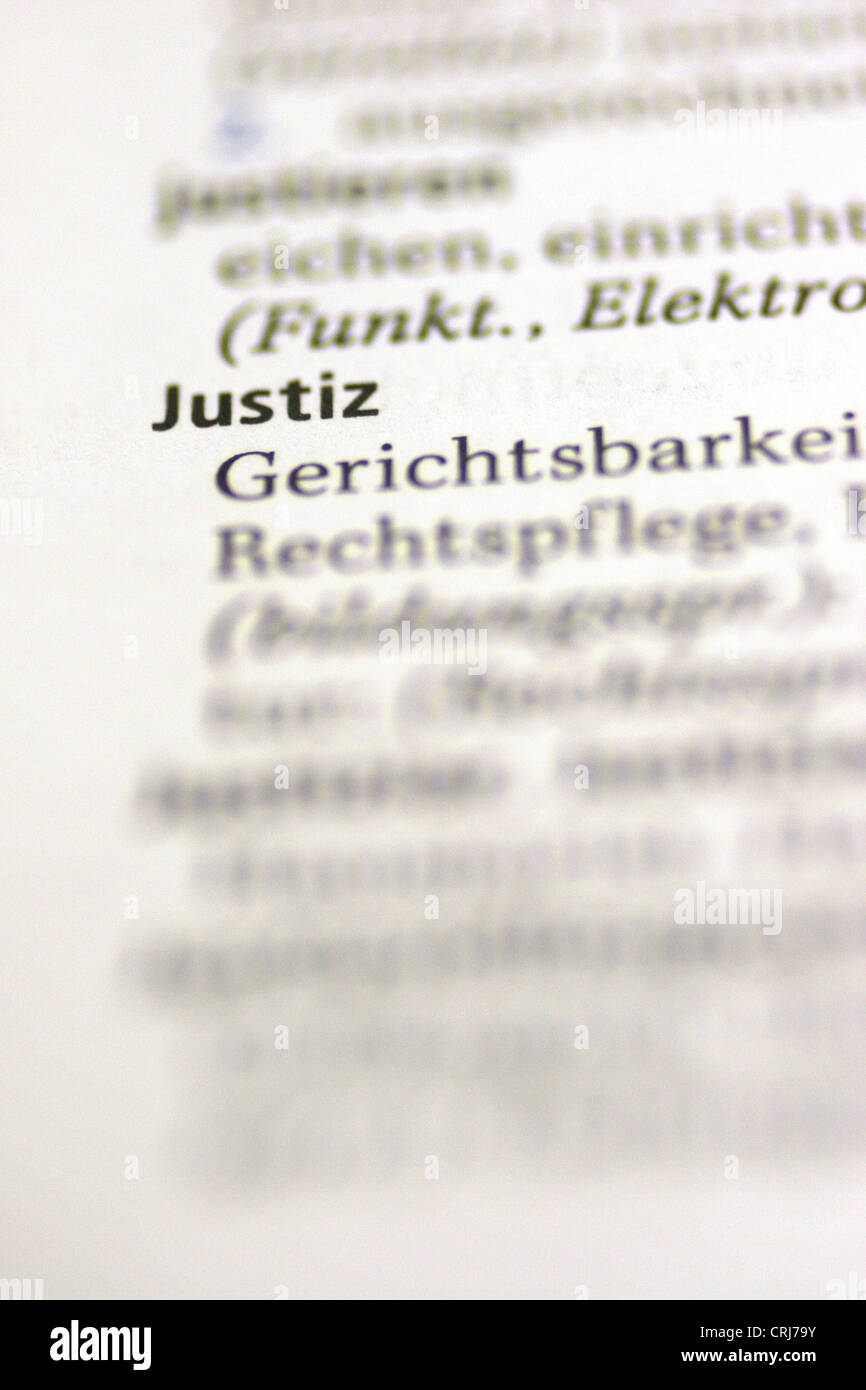Das Wort Vorteils, Gerechtigkeit in einem Wörterbuch Stockfoto
