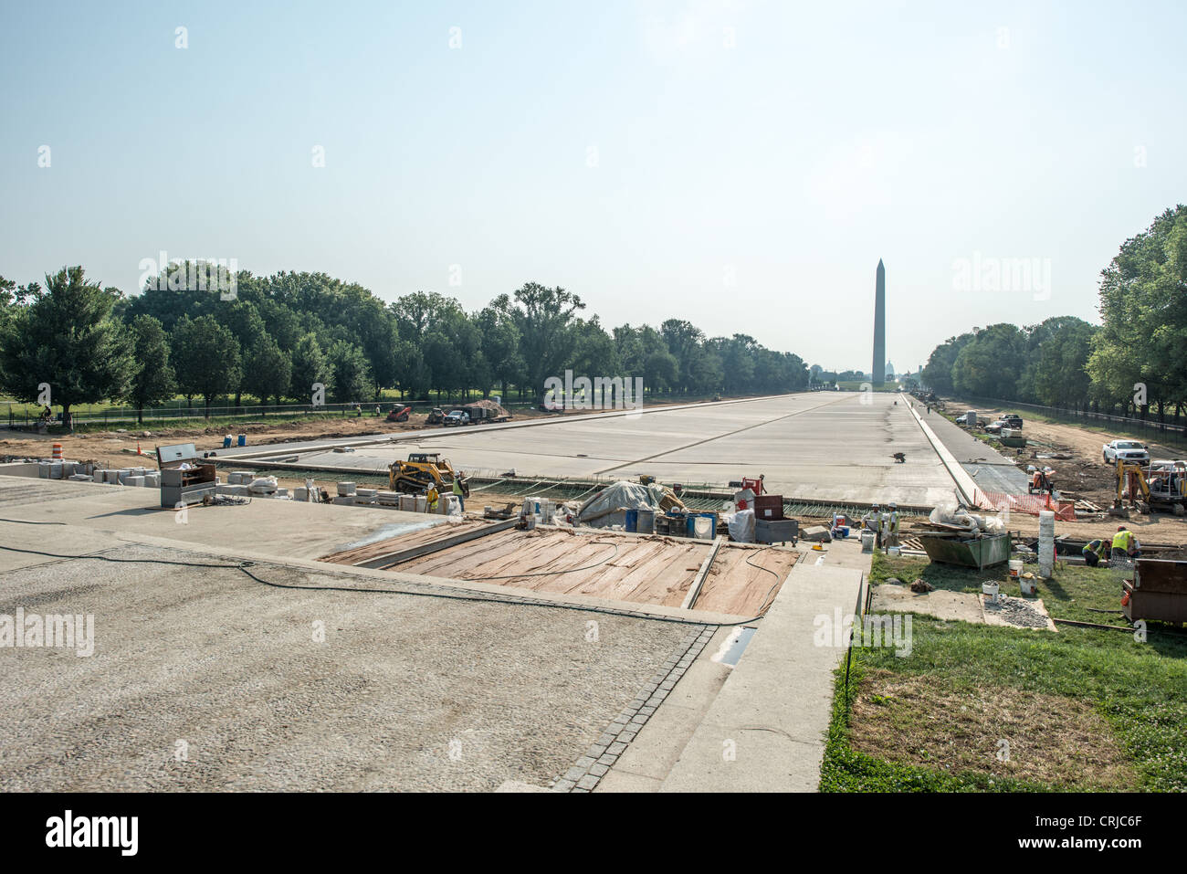 WASHINGTON DC, USA - Reflecting Pool renoviert. Bau als Teil der Renovierung des reflektierenden Pool auf der National Mall in Washington DC Stockfoto