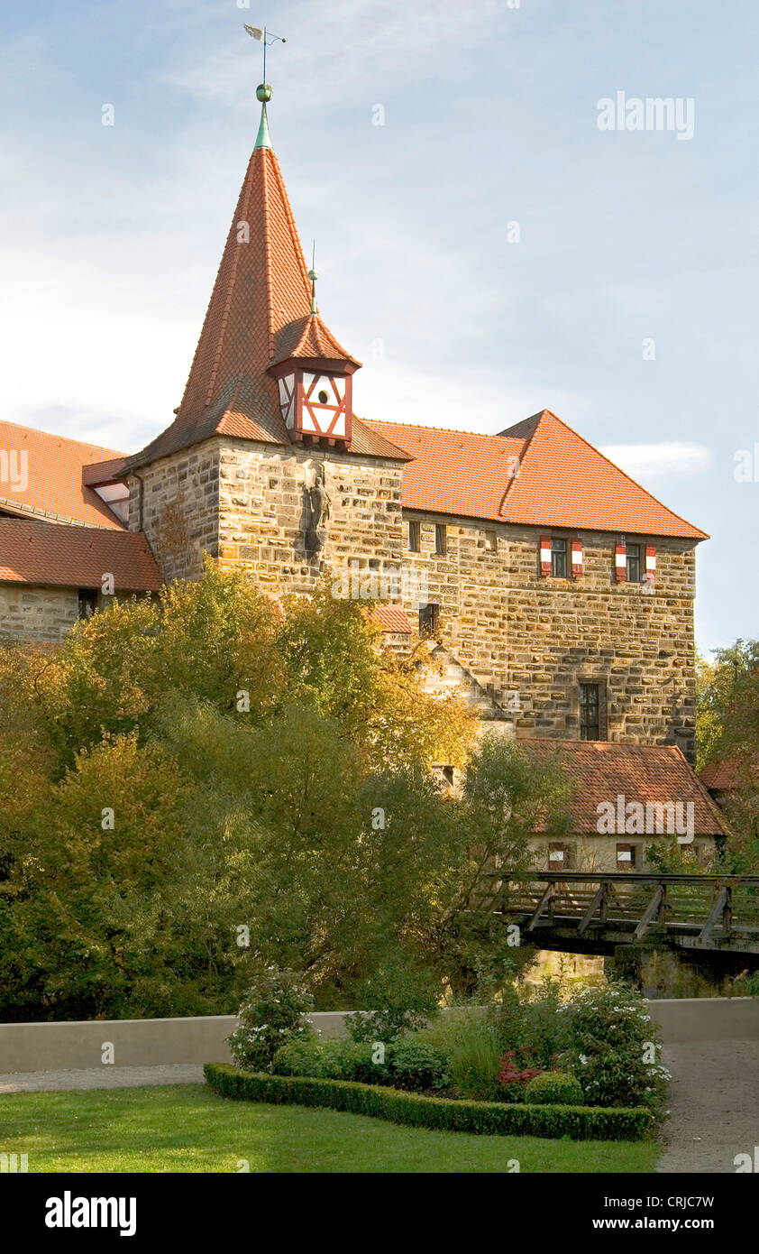 Innen-Wasserburg, Kaiserburg, auf einer Insel in der alten Stadt Lauf in der Nähe von Nürnberg, Deutschland, Bayern Stockfoto