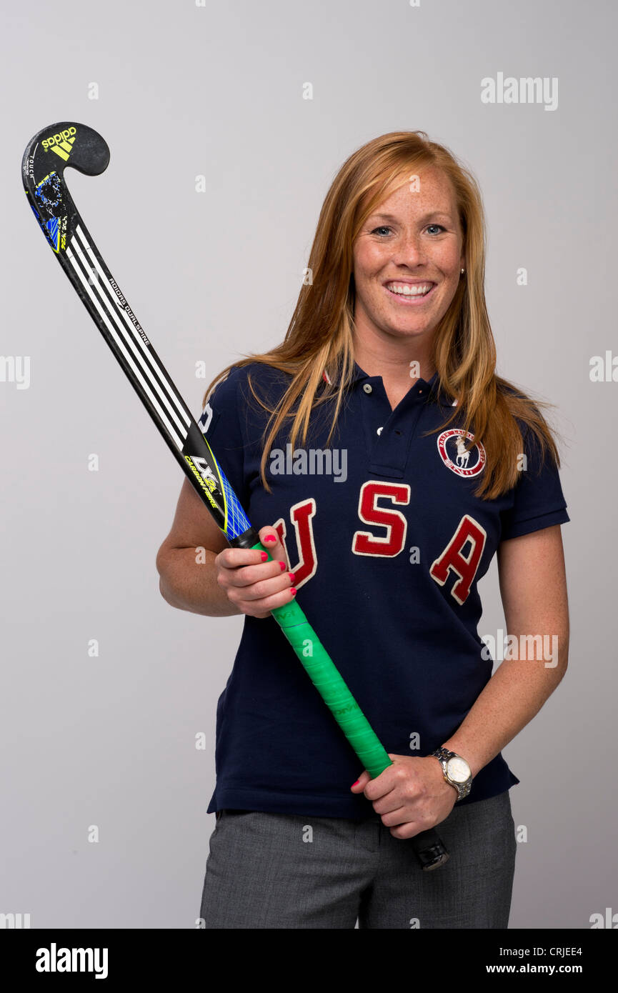 Amerikanischer Hockeyspieler Lauren Crandall auf Team USA Media Summit in Dallas, TX im Vorfeld der Olympischen Spiele 2012 in London Stockfoto