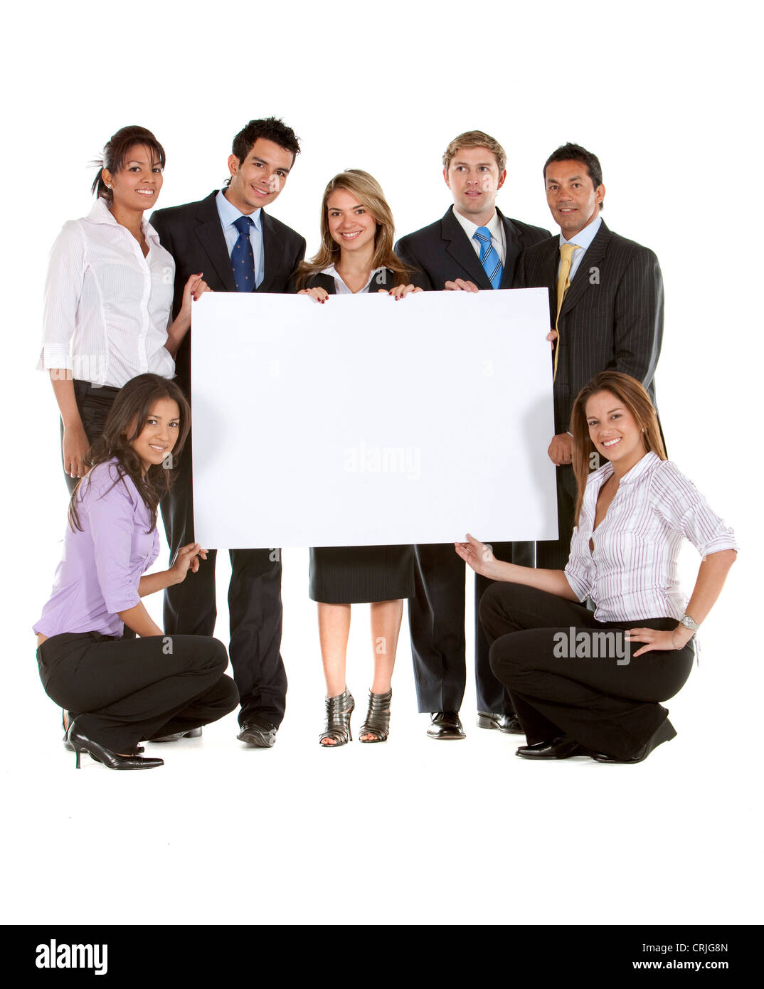 Gruppe von Geschäftsleuten, die halten eines Banners Stockfoto