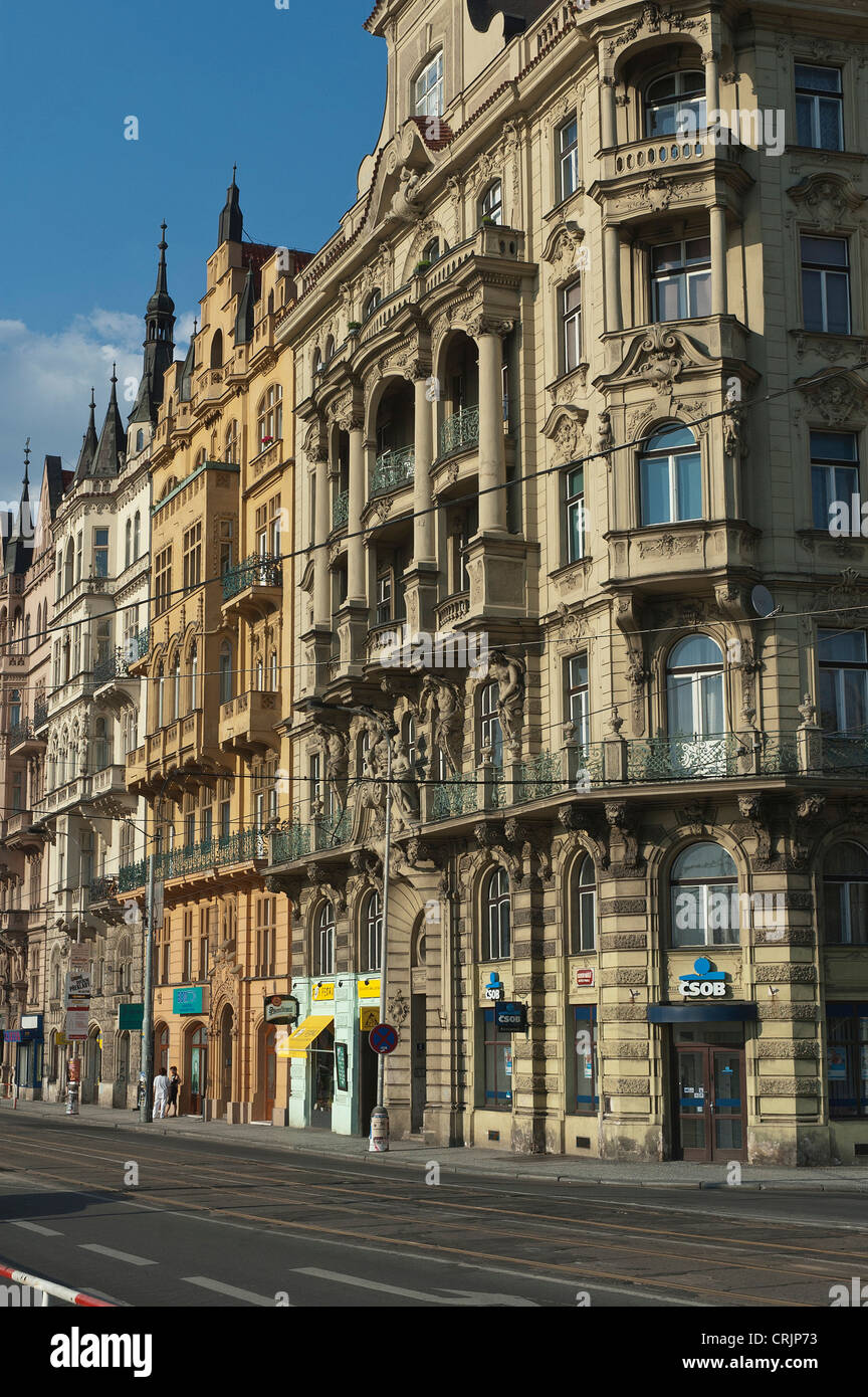 Elk188-1916v Tschechien, Prag, Masarykove Nabrezi, Jugendstil-Gebäude-Fassaden Stockfoto