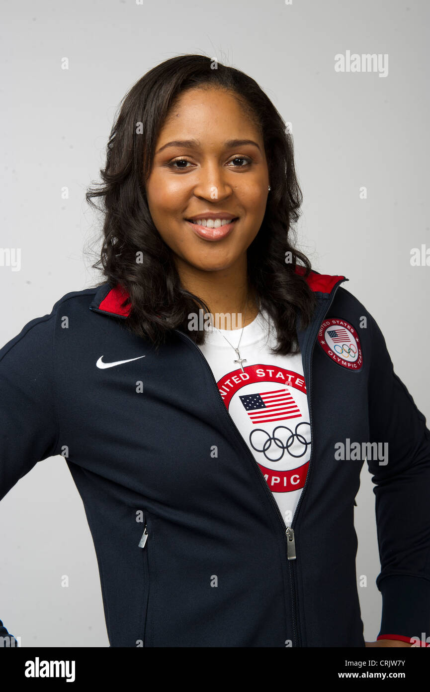 Basketball-Spieler Maya Moore stellt bei dem Team USA Media Summit in Dallas, Texas im Vorfeld der Olympischen Spiele 2012 in London. Stockfoto