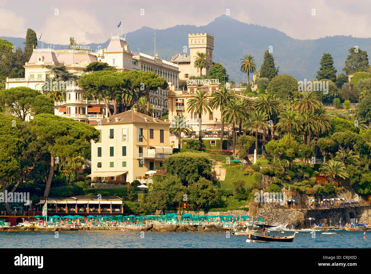 , Historische Hotels an der Küste von Santa Magarita Ligure von Portovenere an der ligurischen Küste, Italien, Ligurien, Portovenere Stockfoto