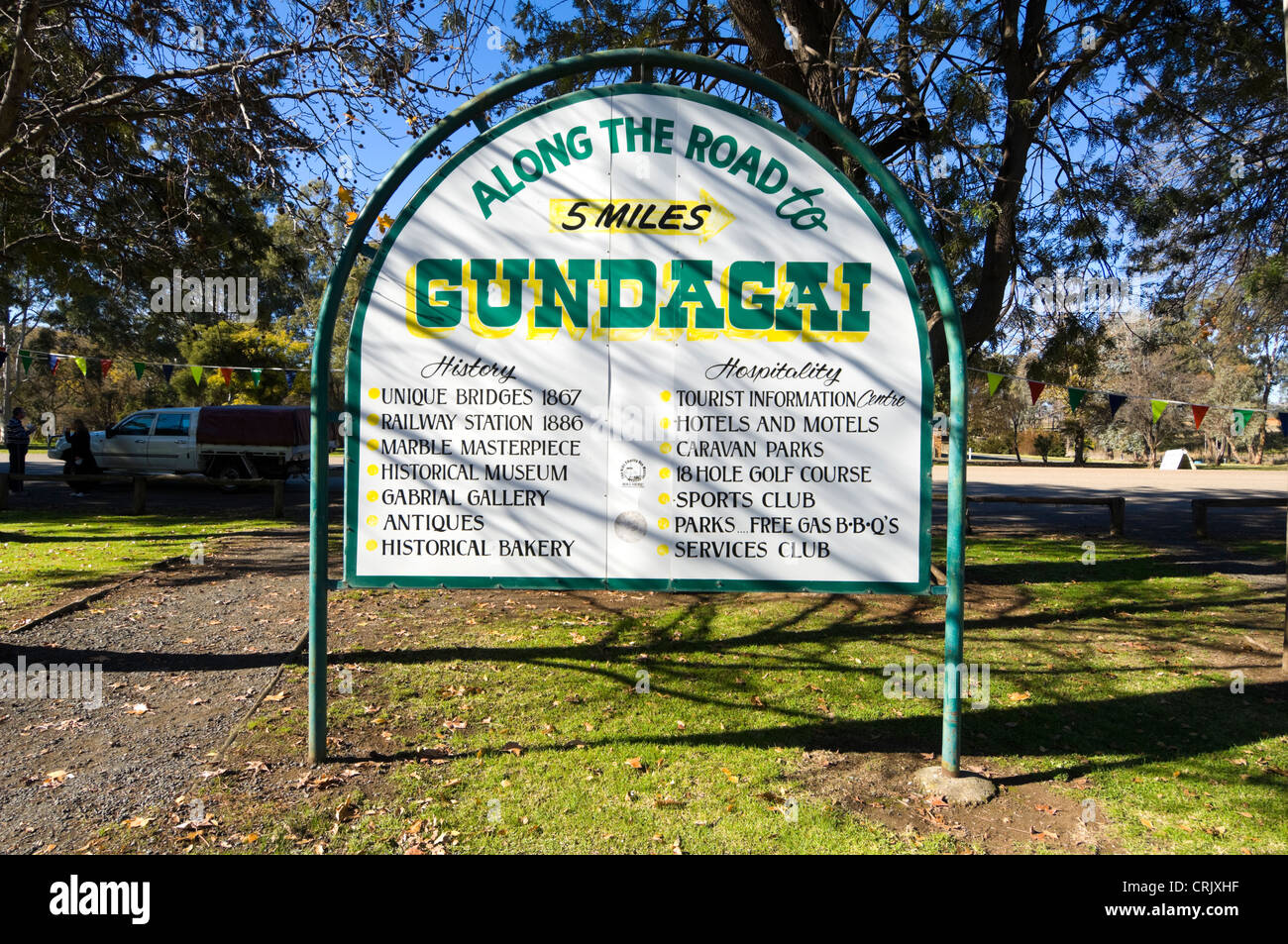 Gundagai Tourist Schild, Altstadt, New South Wales, Australien Stockfoto