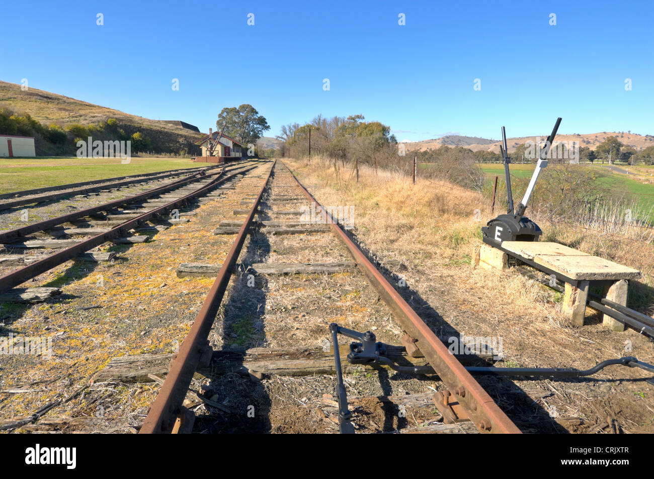 Alte Eisenbahn-Linie, Gundagai, New South Wales, Australien Stockfoto