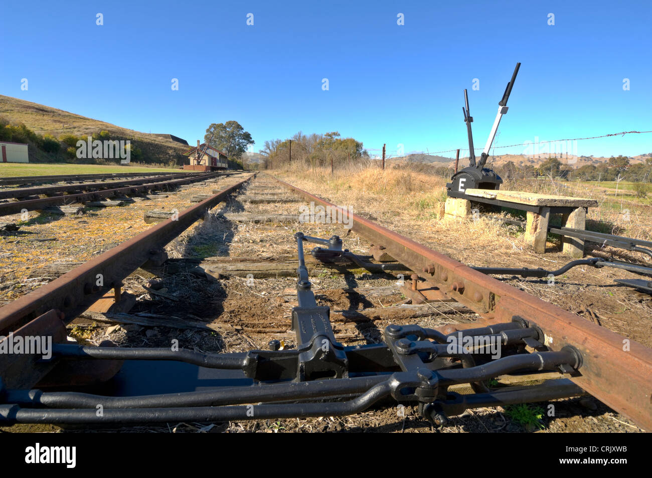 Alte Eisenbahn-Linie, Gundagai, New South Wales, Australien Stockfoto