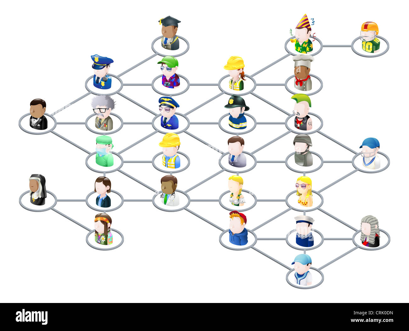 Grafik von einem Netzwerk von Menschen, die miteinander verknüpft wie in sozialen Netzwerken oder auf dem Netz im Allgemeinen Stockfoto