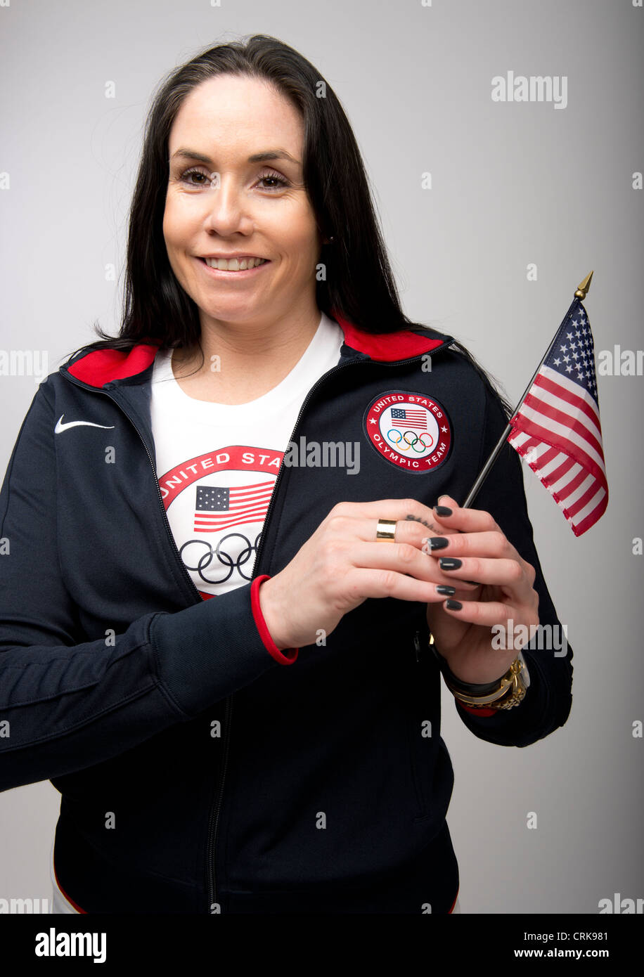Amerikanische weibliche Volleyball-Spieler Lindsey Berg auf Team USA Media Summit in Dallas, TX im Vorfeld der Olympischen Spiele 2012 in London. Stockfoto