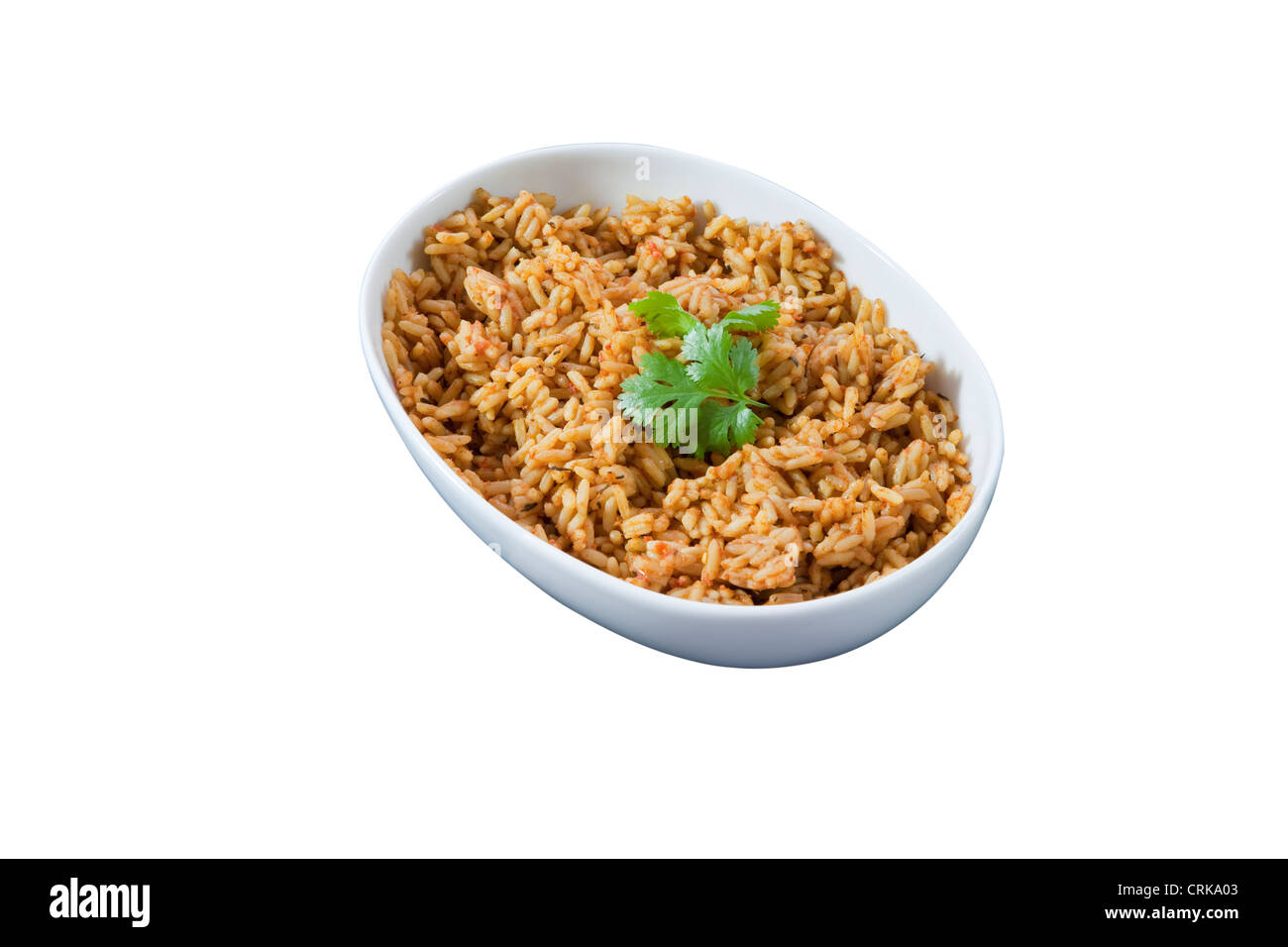 Jollof Rice mit Koriander garnieren westafrikanischen Rezept Stockfoto