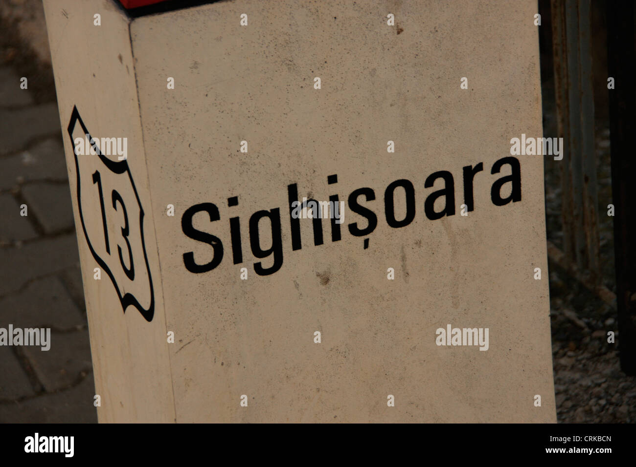Stadt-Straßenschild Sighisoara/Schäßburg, Siebenbürgen, Rumänien Stockfoto