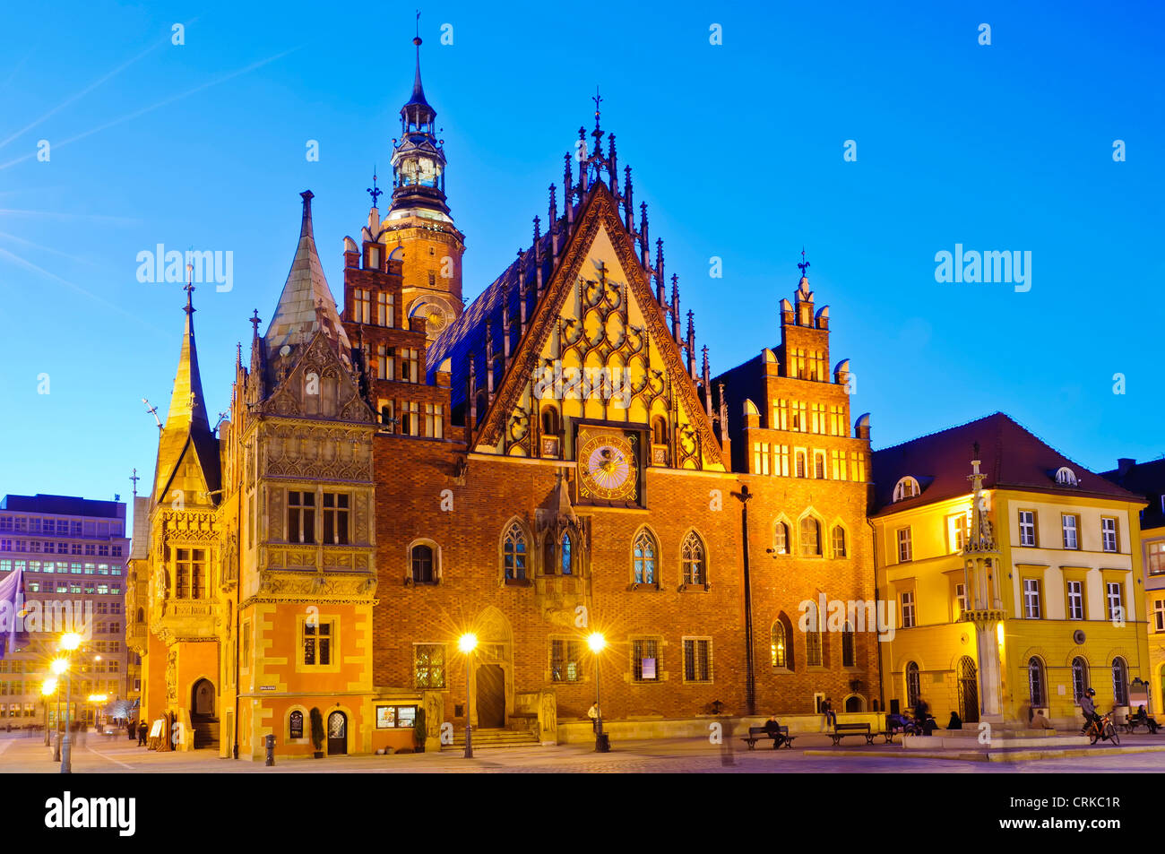 Altes Rathaus in Breslau, Polen in der Nacht Stockfoto