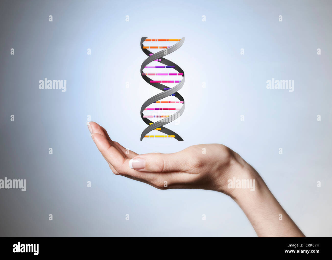 Hand halten Belastungen von DNA Stockfoto