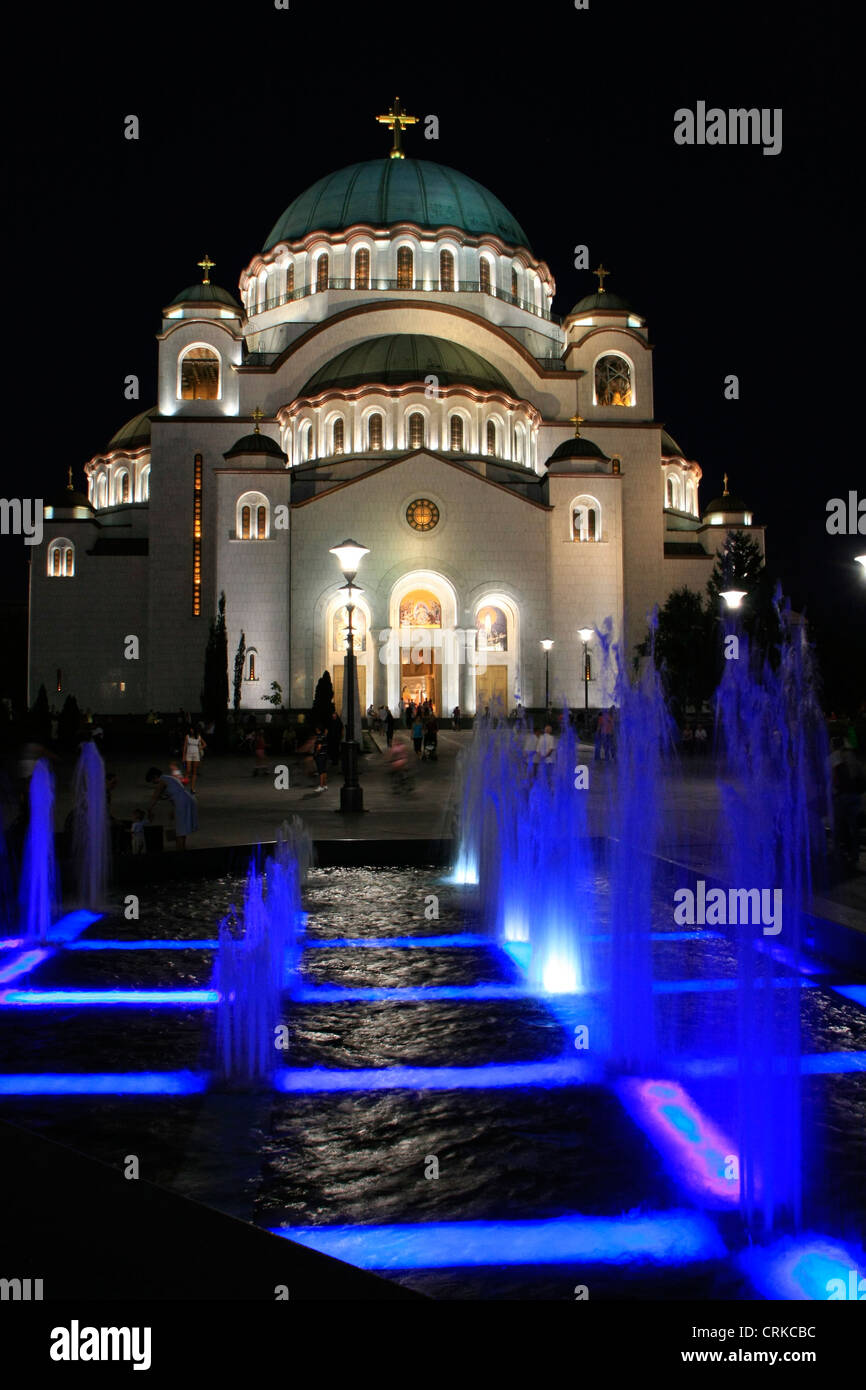 Die Kathedrale des Heiligen Sava in der Nacht, Belgrad, Serbien Stockfoto