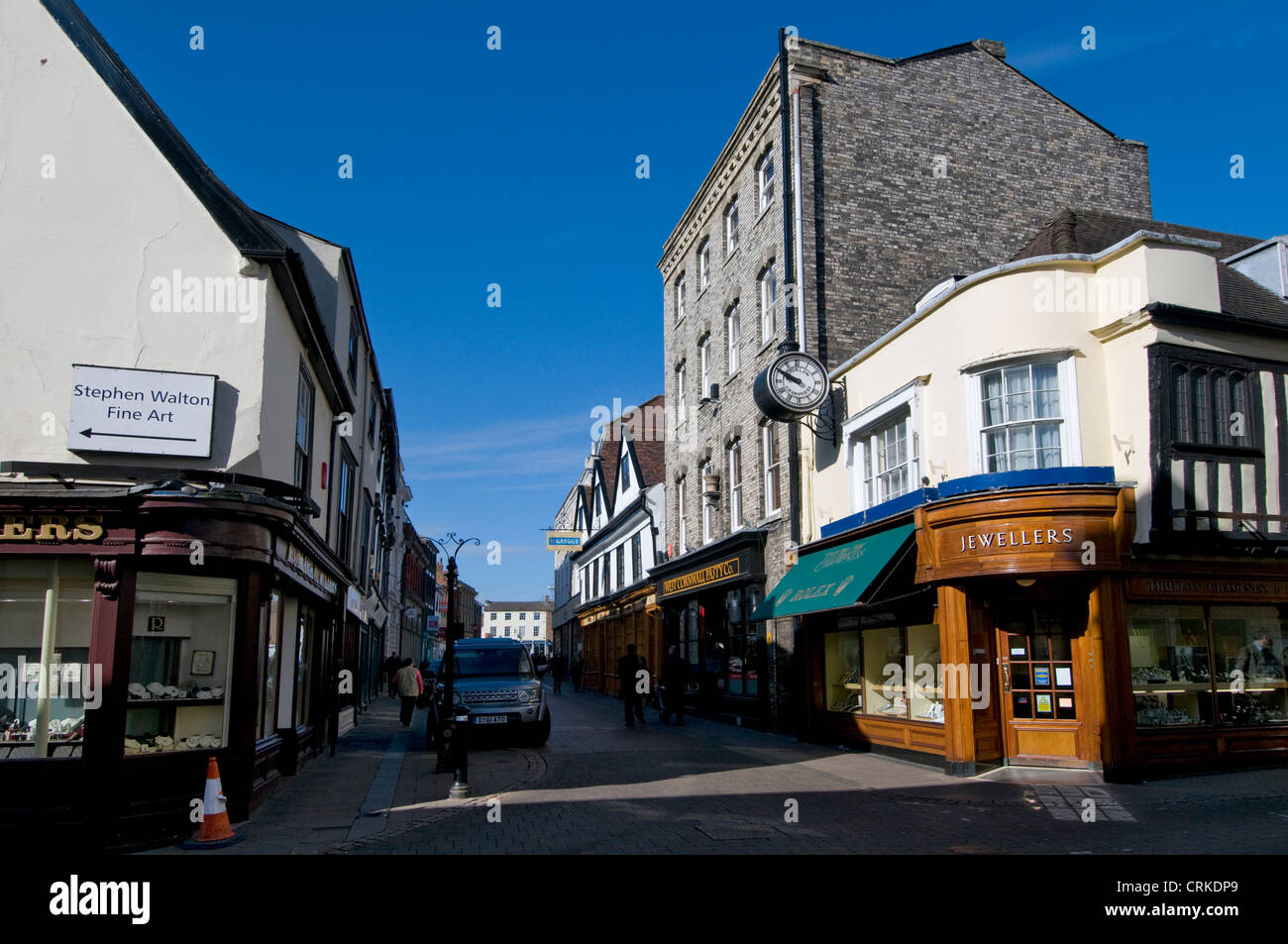 Abbeygate Street in Bury St. Edmunds, Suffolk, Großbritannien. Bury St Edmunds wird oft als Bury bezeichnet. Es ist ein historischer Markt, Cathedra Stockfoto