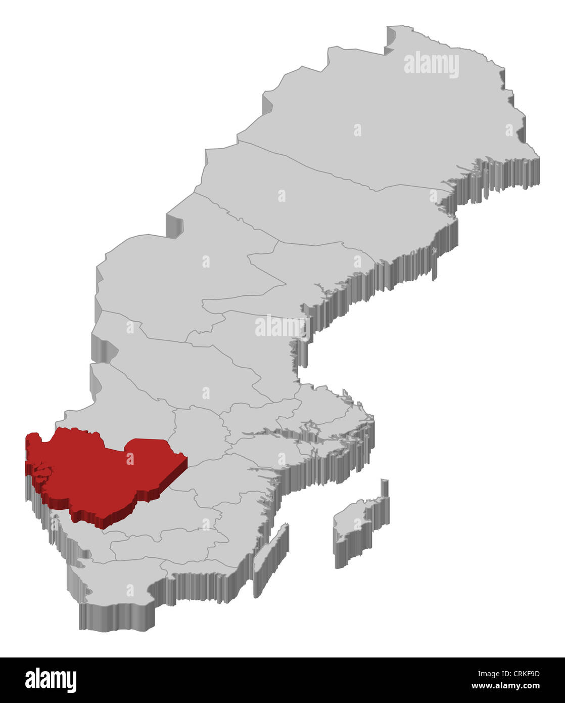 Politische Karte von Schweden mit den verschiedenen Provinzen Västra Götaland Grafschaft wo markiert ist. Stockfoto