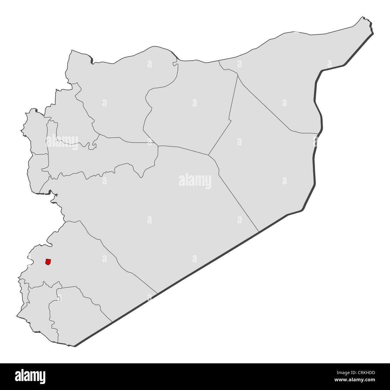 Politische Karte von Syrien mit den mehreren Provinzen wo Damaskus markiert ist. Stockfoto