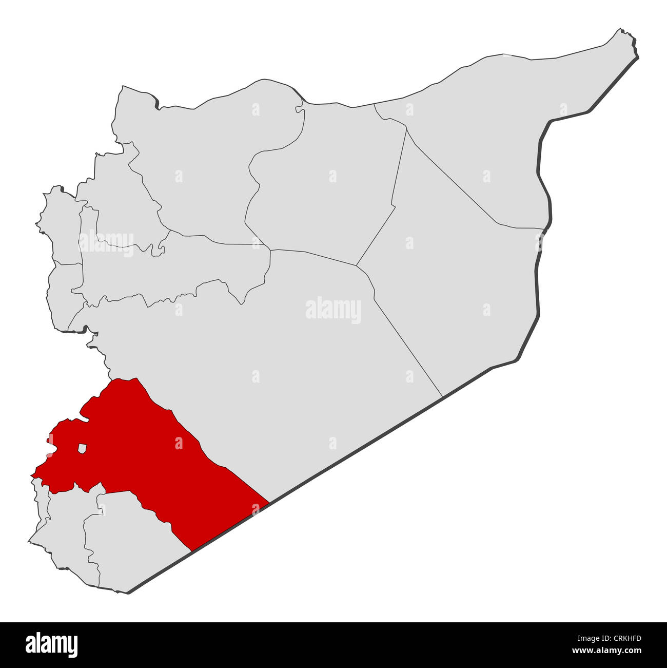 Politische Karte von Syrien mit mehreren Provinzen wo Rif Dimashq markiert ist. Stockfoto