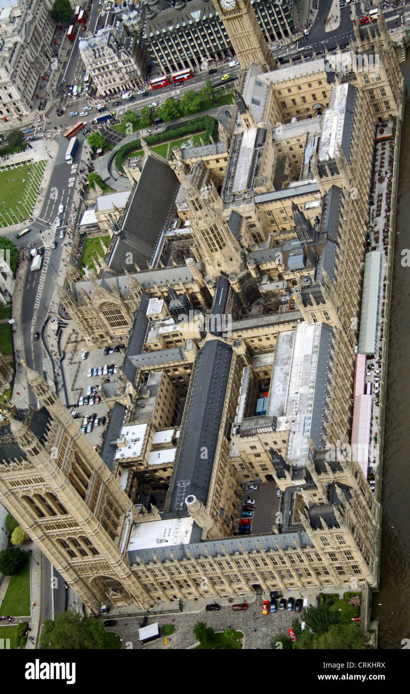 ungewöhnliche Luftaufnahme der Houses of Parliament, Palace of Westminster, London SW1 Stockfoto