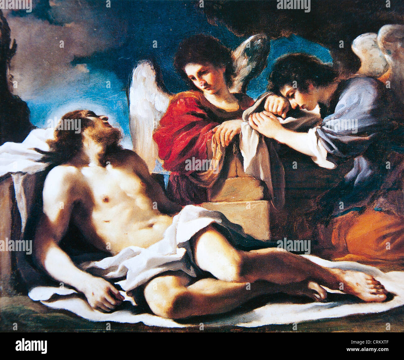 Il Guercino – der tote Christus betrauert von zwei Engeln (1617-18) Stockfoto
