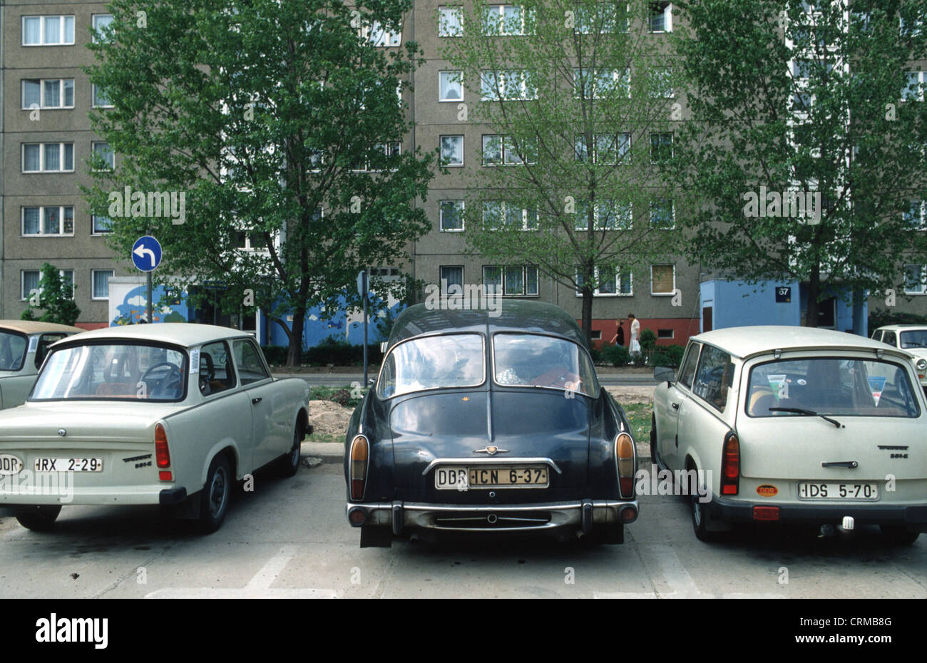 DDR Autos in Marzahn, Ost-Berlin 1988 Stockfoto