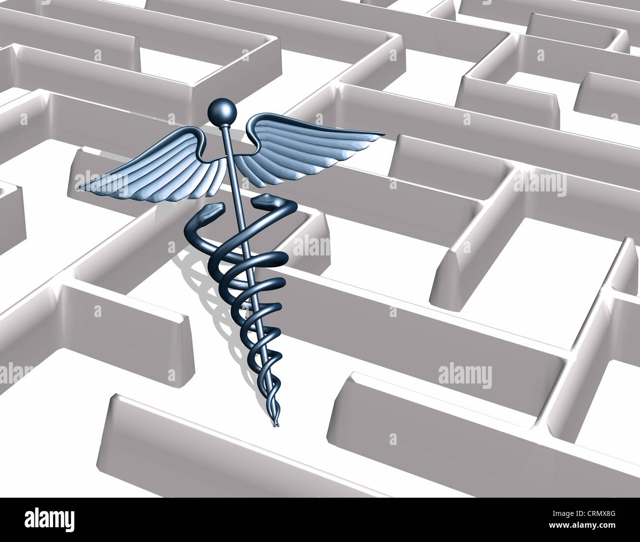 medizinische Caduceus in einem Labyrinth Stockfoto