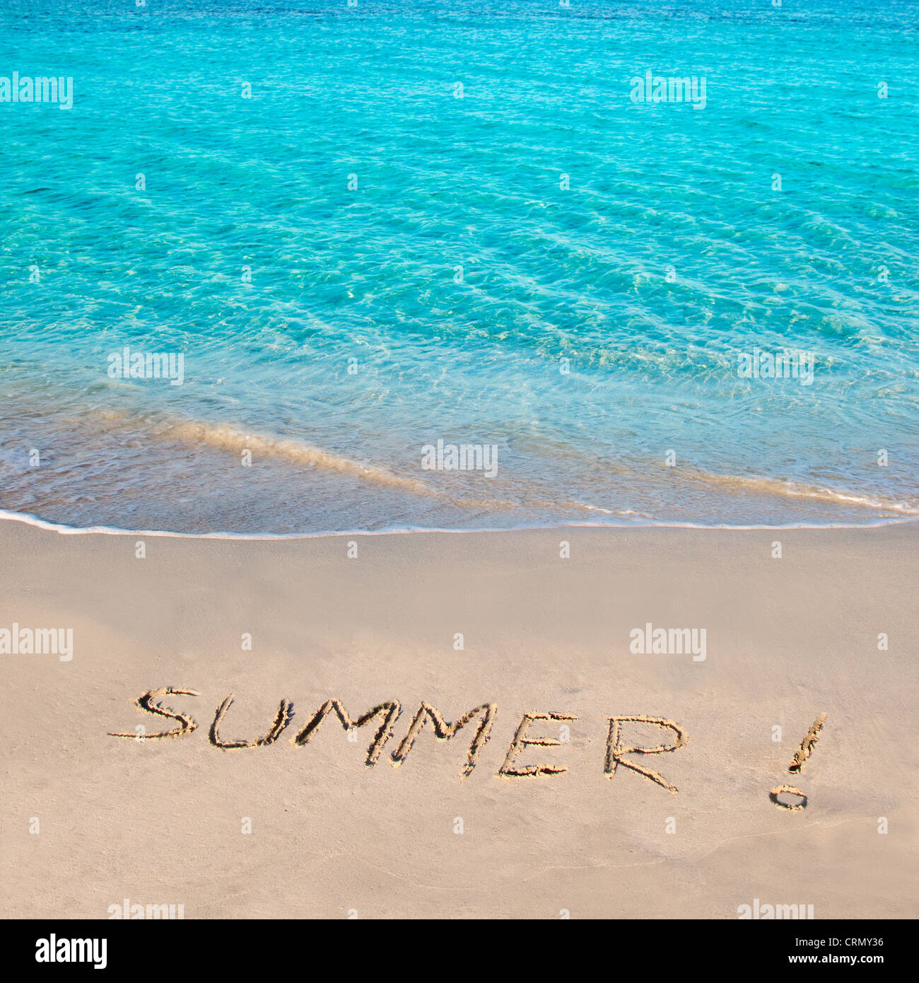 Karibik-tropischen Strand mit Sommer Wort in Sand geschrieben Stockfoto