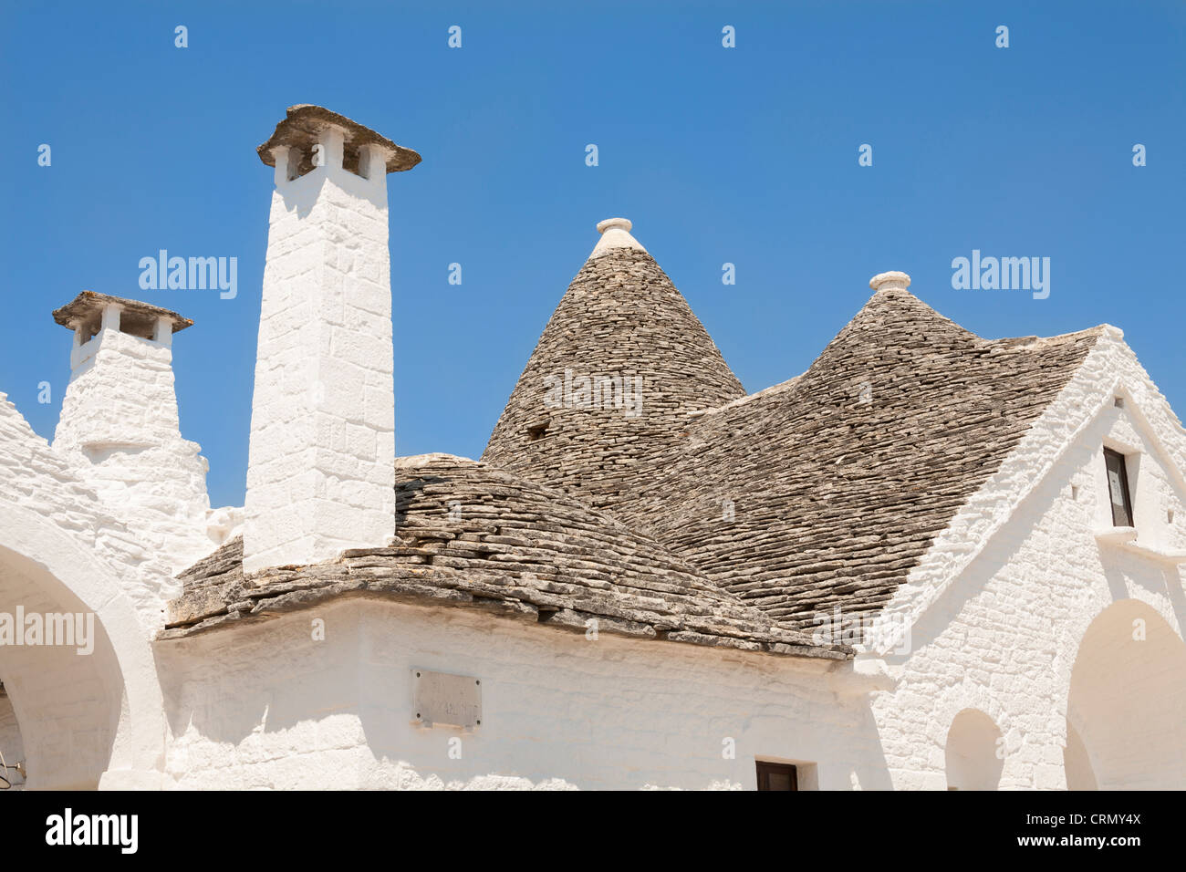 Dach des Trullo Sovrano, Piazza Sacramento, Alberobello, Provinz Bari in Apulien, Italien Stockfoto