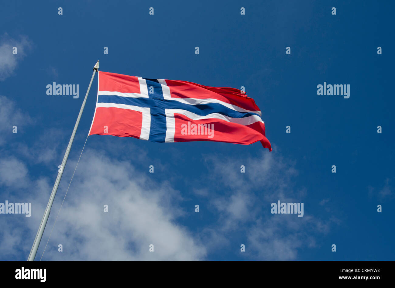 Norwegen, Bergen. Norwegen-Flagge. Stockfoto